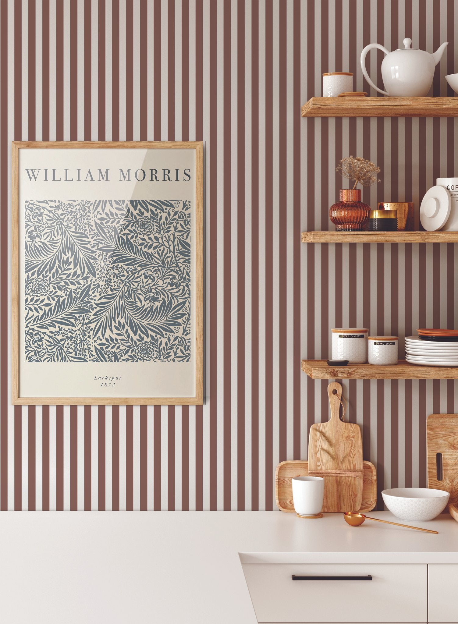 Sweet is a minimalist wallpaper by Opposite Wall of a classic pattern of tight two tone stripes.